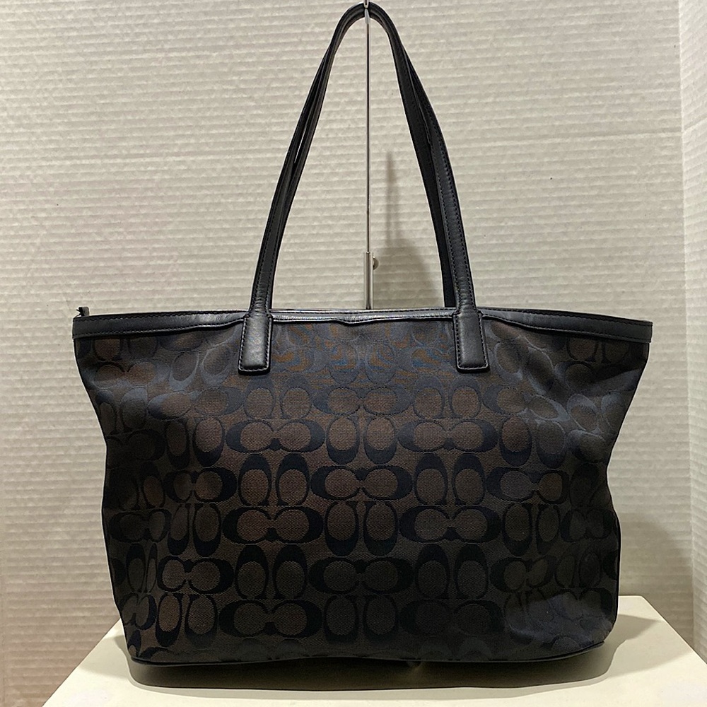 COACH Legacy (J1380-23465) Signature Brown/ Black Canvas Zip Top Weekend Tote